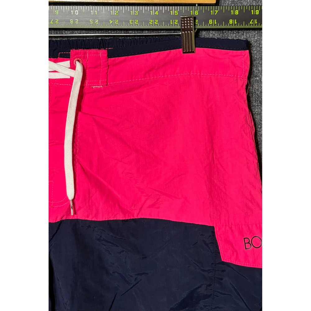 Body Glove Mens XL/36 Lined Swim Trunks Pink Navy Colorblock Lace Up Pocket - Picture 6 of 7